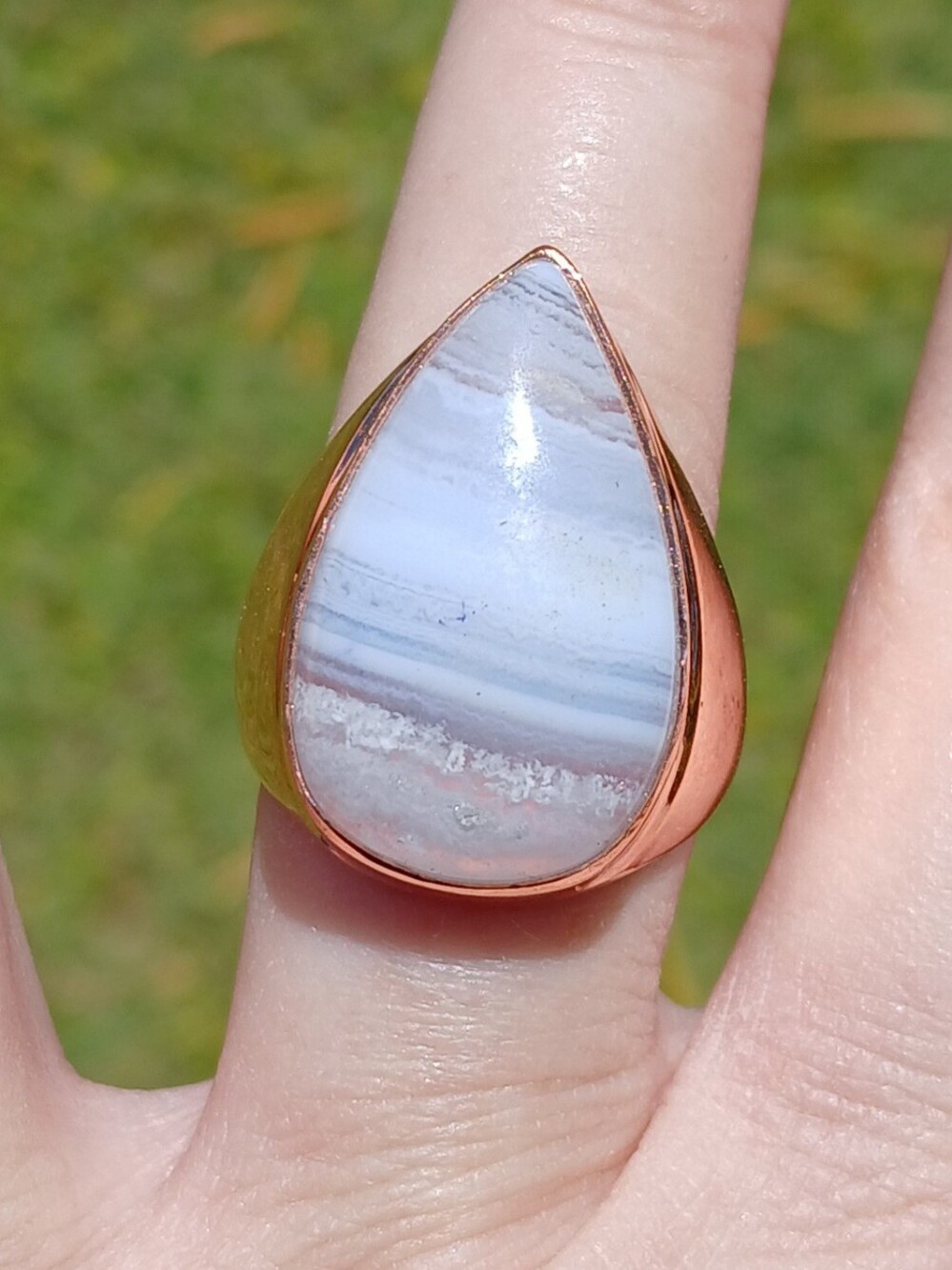New Men's Blue Lace Agate Copper Ring.